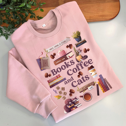 Books, Coffee/ Tea & Cats Jumper