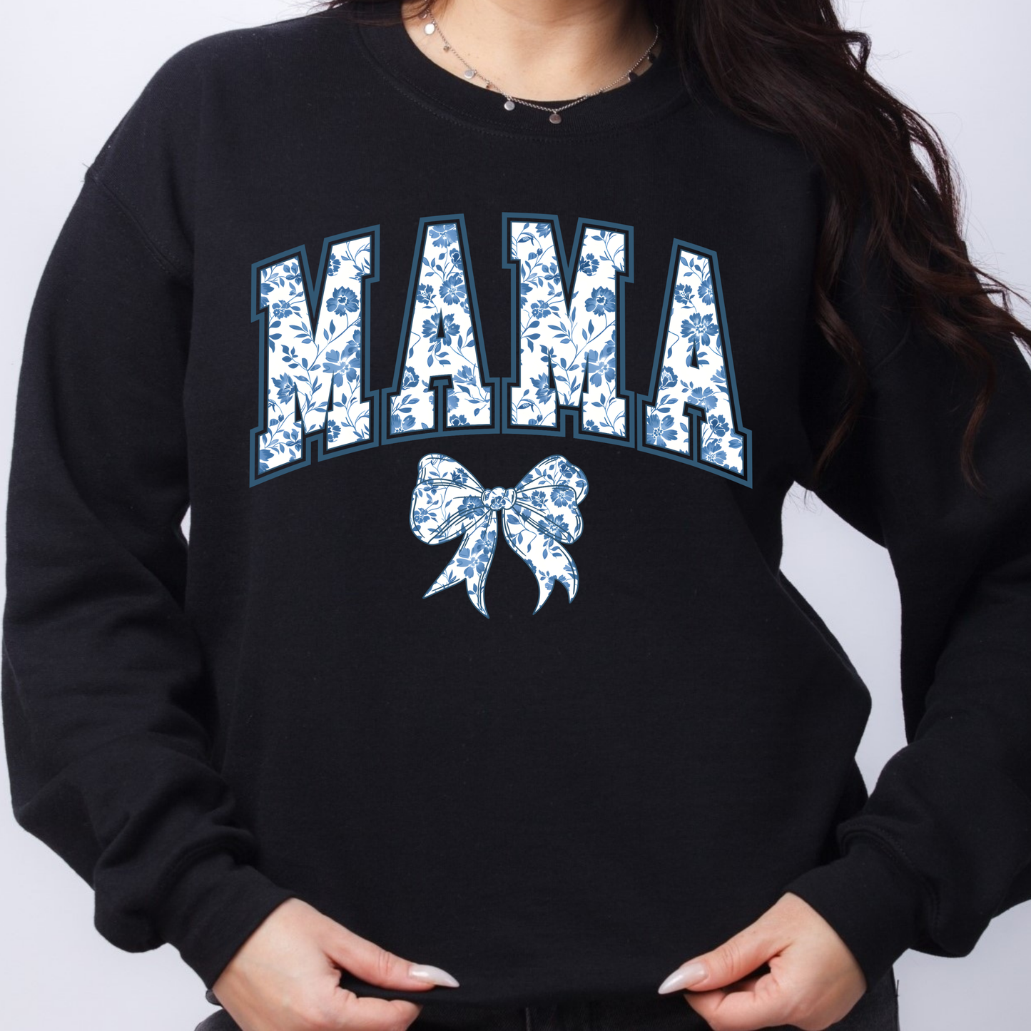 Blue Coquette Personalised Blue Floral Bows Jumper. Mama, Mum, Grandma, Nanny Jumper