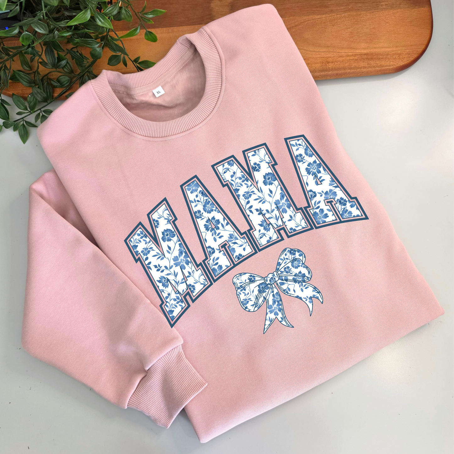 Blue Coquette Personalised Blue Floral Bows Jumper. Mama, Mum, Grandma, Nanny Jumper