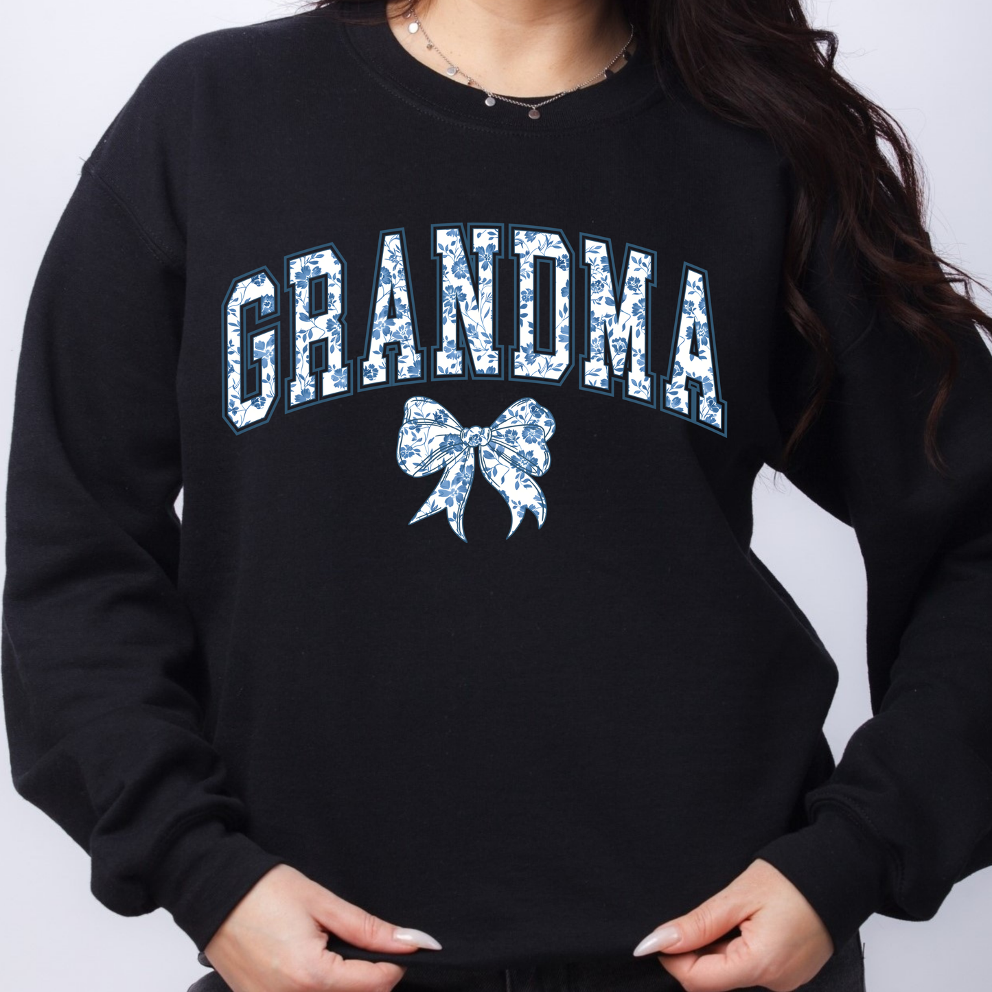 Blue Coquette Personalised Blue Floral Bows Jumper. Mama, Mum, Grandma, Nanny Jumper