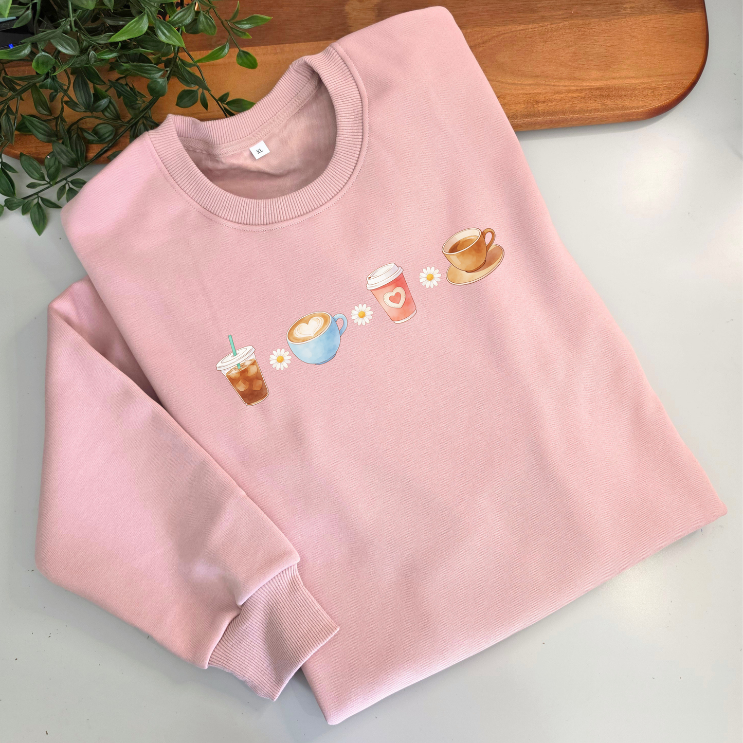 Coffee & Daisies crewneck fleece lined jumper