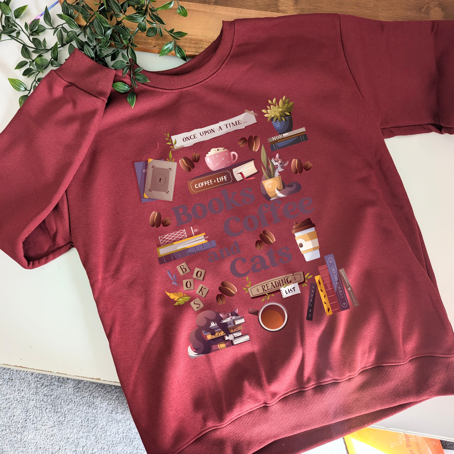 Books, Coffee/ Tea & Cats Jumper