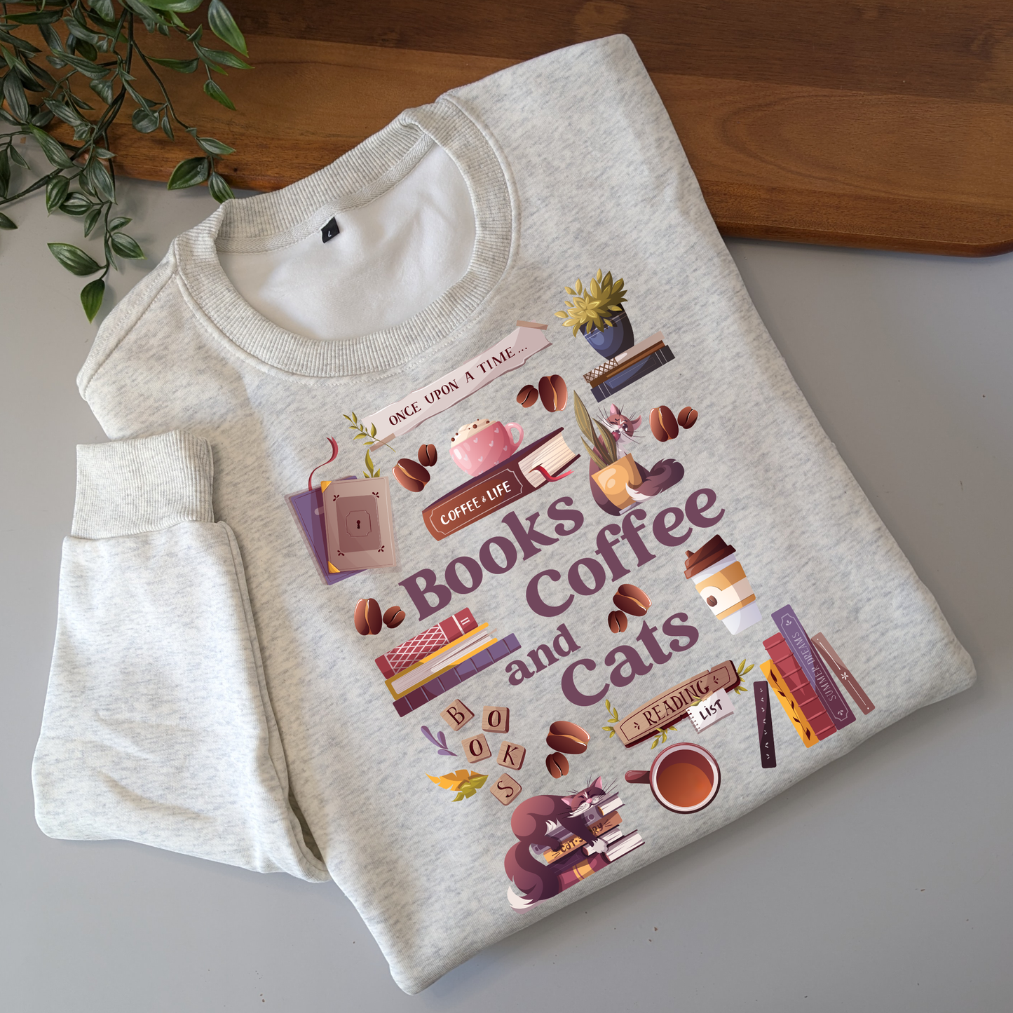 Books, Coffee/ Tea & Cats Jumper