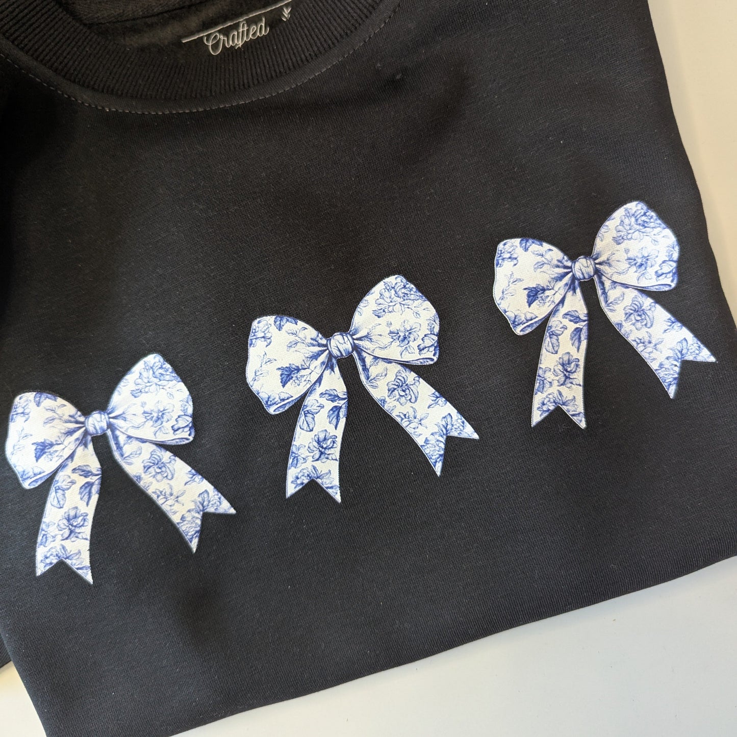 Antique Style Coquette Chinoiserie Blue Floral Bow Jumper