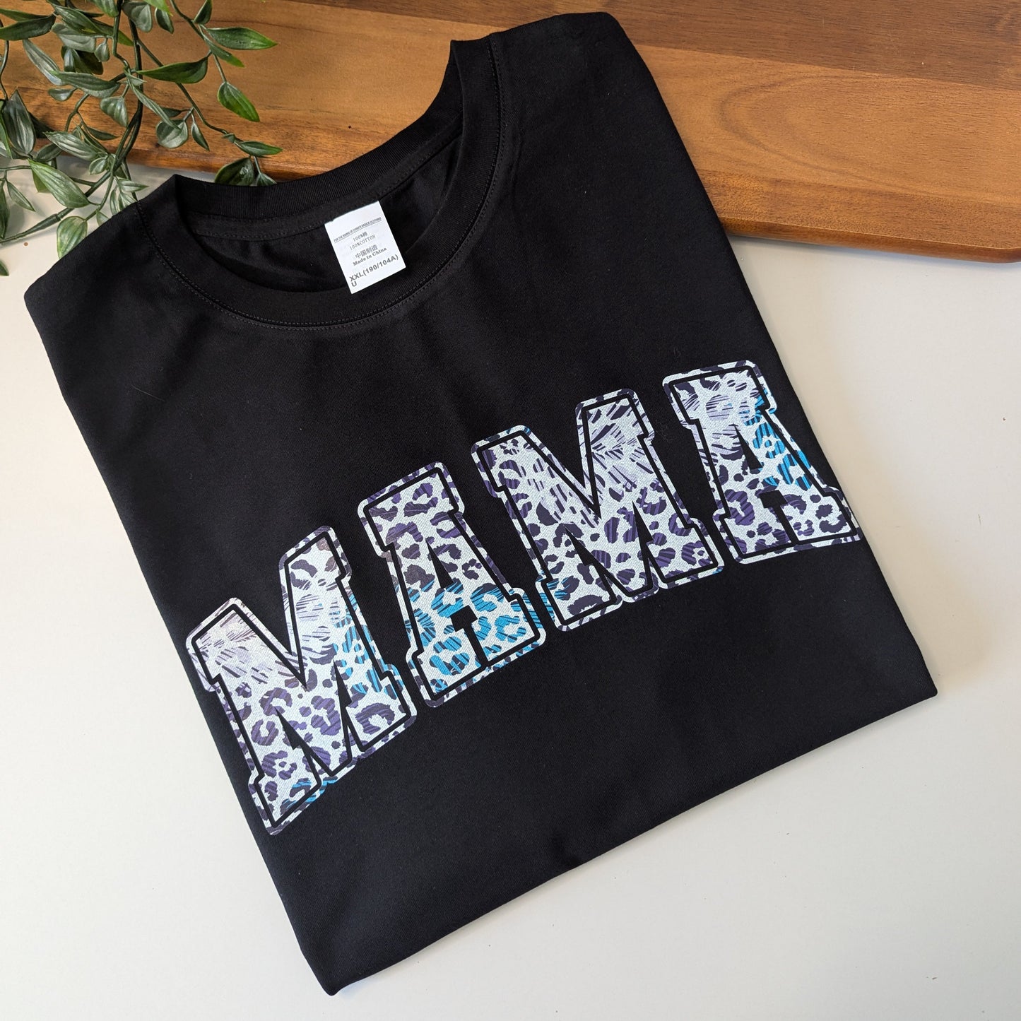 Blue tones leopard print MAMA varsity lettering Tshirt. Gift for mum. Mothers Day shirt. Mama sweater