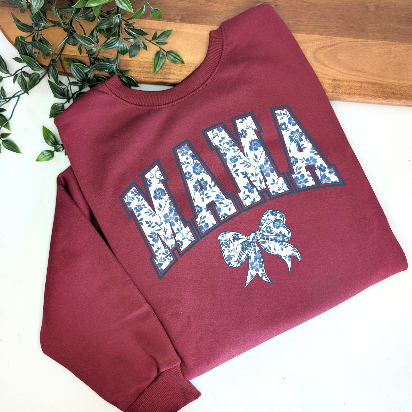 Blue Coquette Personalised Blue Floral Bows Jumper. Mama, Mum, Grandma, Nanny Jumper