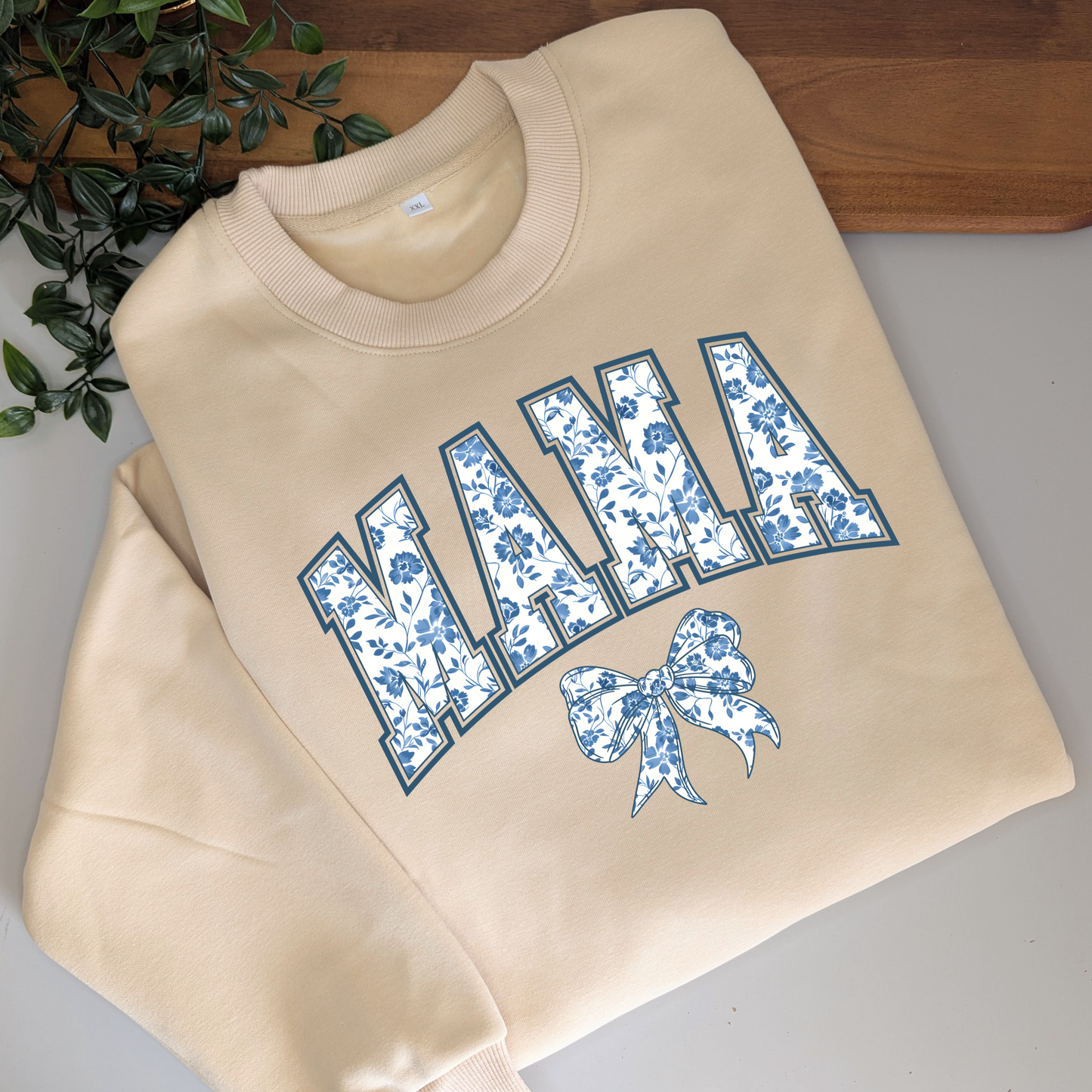 Blue Coquette Personalised Blue Floral Bows Jumper. Mama, Mum, Grandma, Nanny Jumper