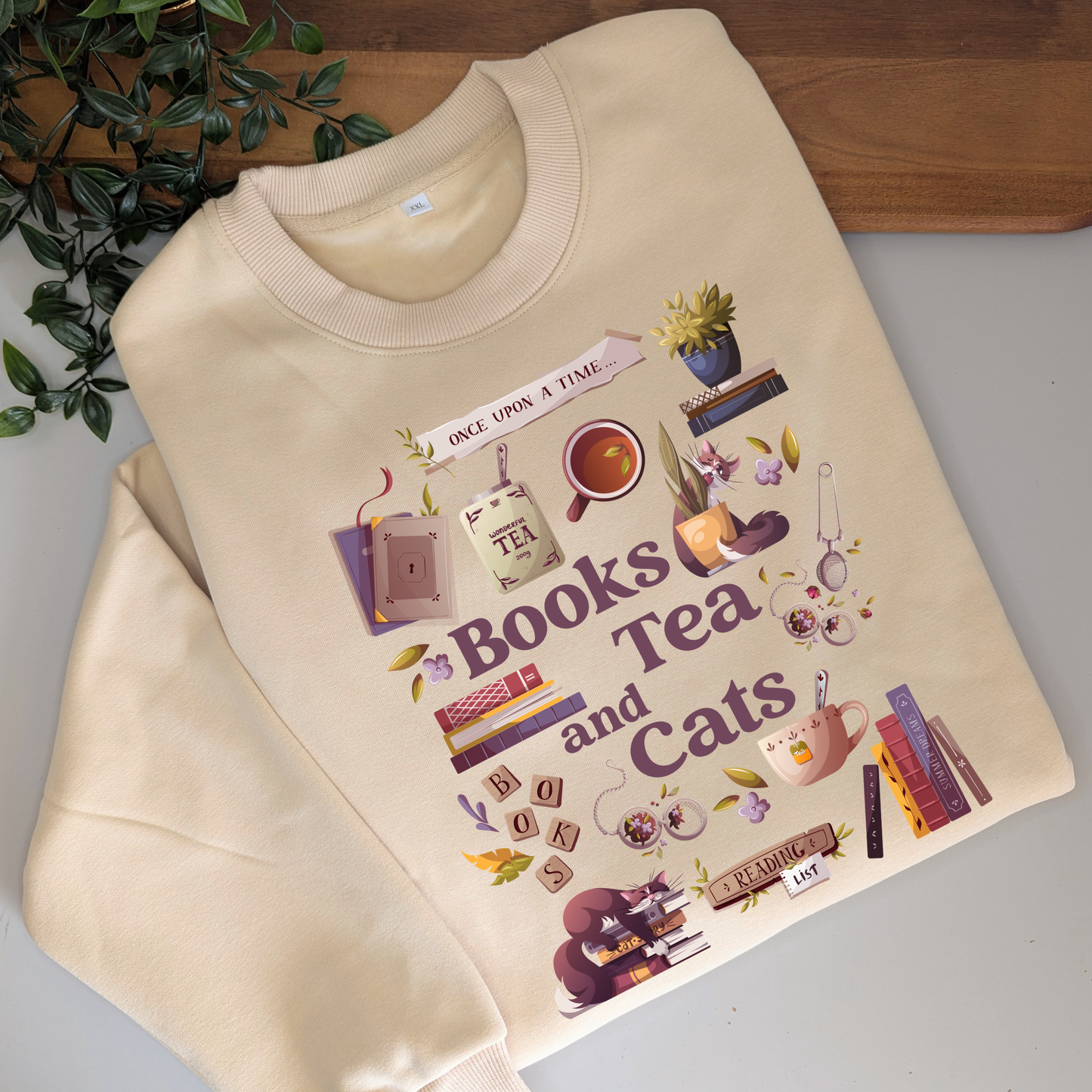 Books, Coffee/ Tea & Cats Jumper