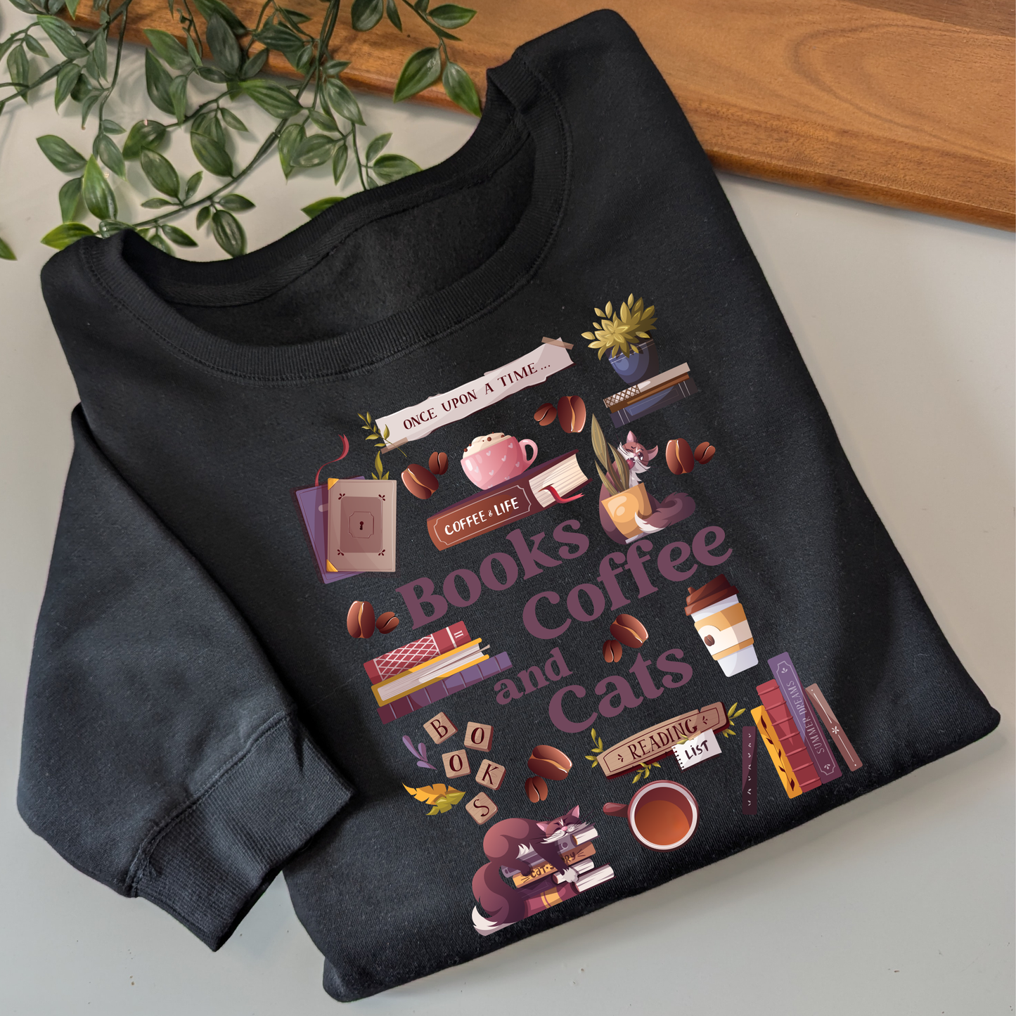Books, Coffee/ Tea & Cats Jumper