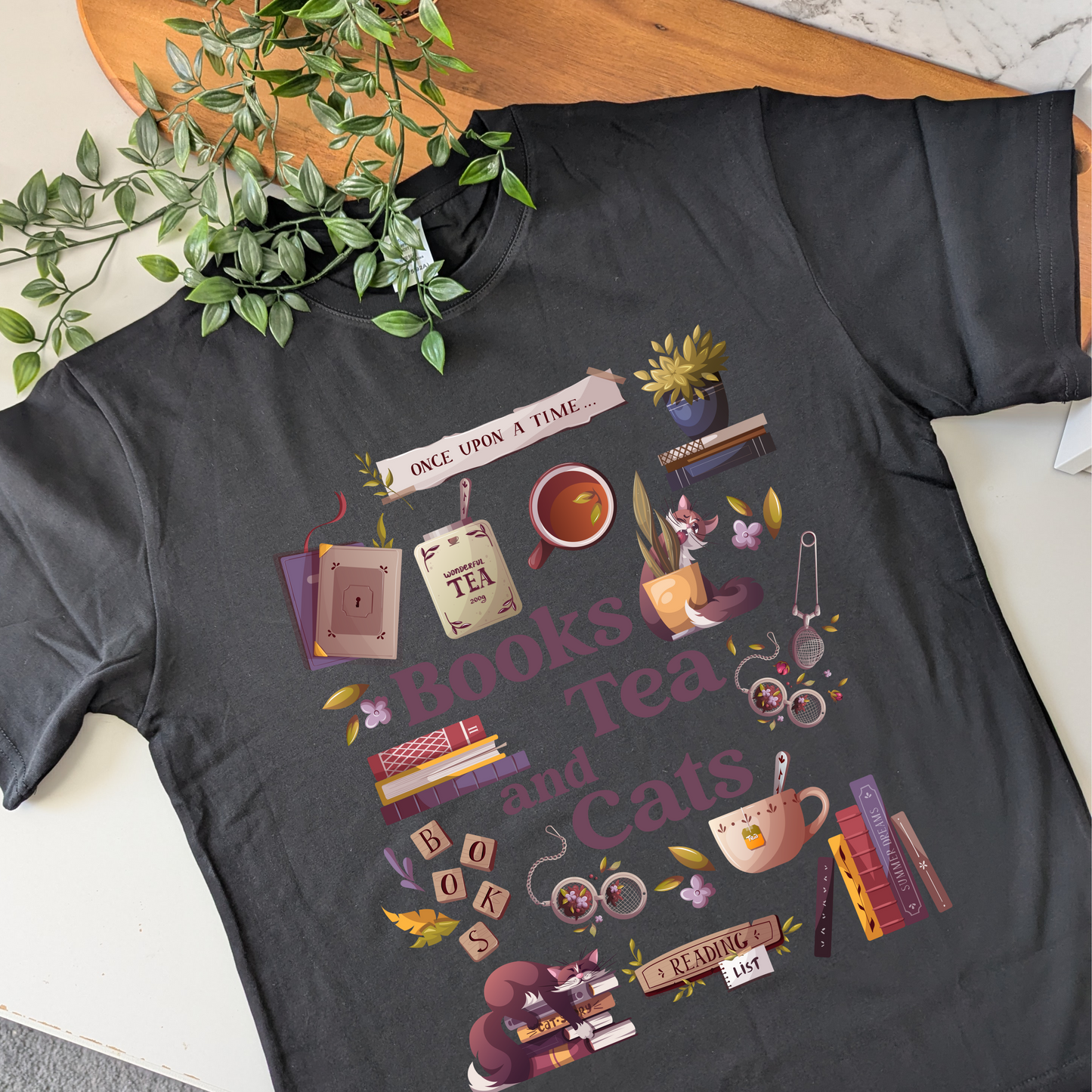 Books Coffee/ Tea & Cats Tshirt