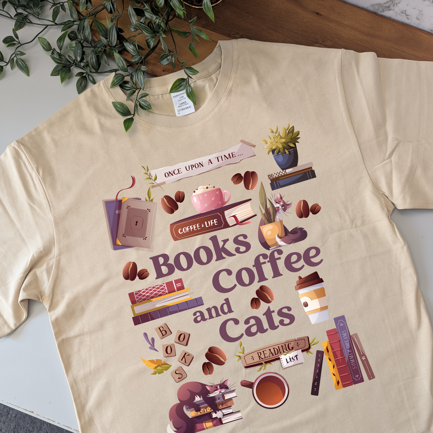 Books Coffee/ Tea & Cats Tshirt