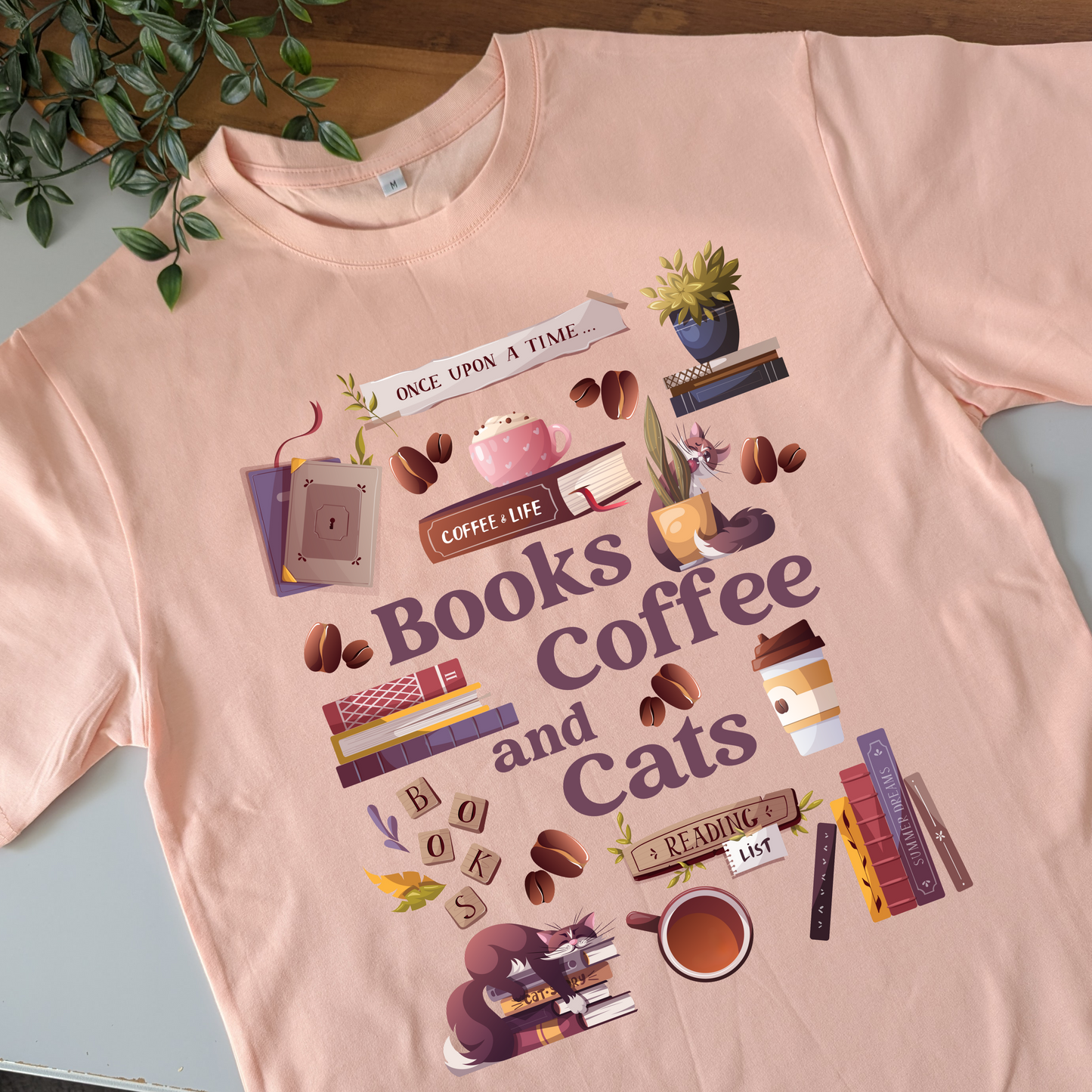 Books Coffee/ Tea & Cats Tshirt