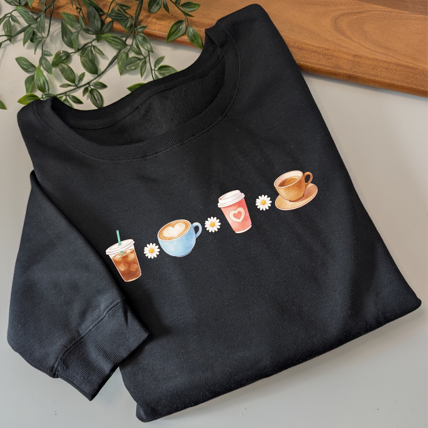 Coffee & Daisies crewneck fleece lined jumper