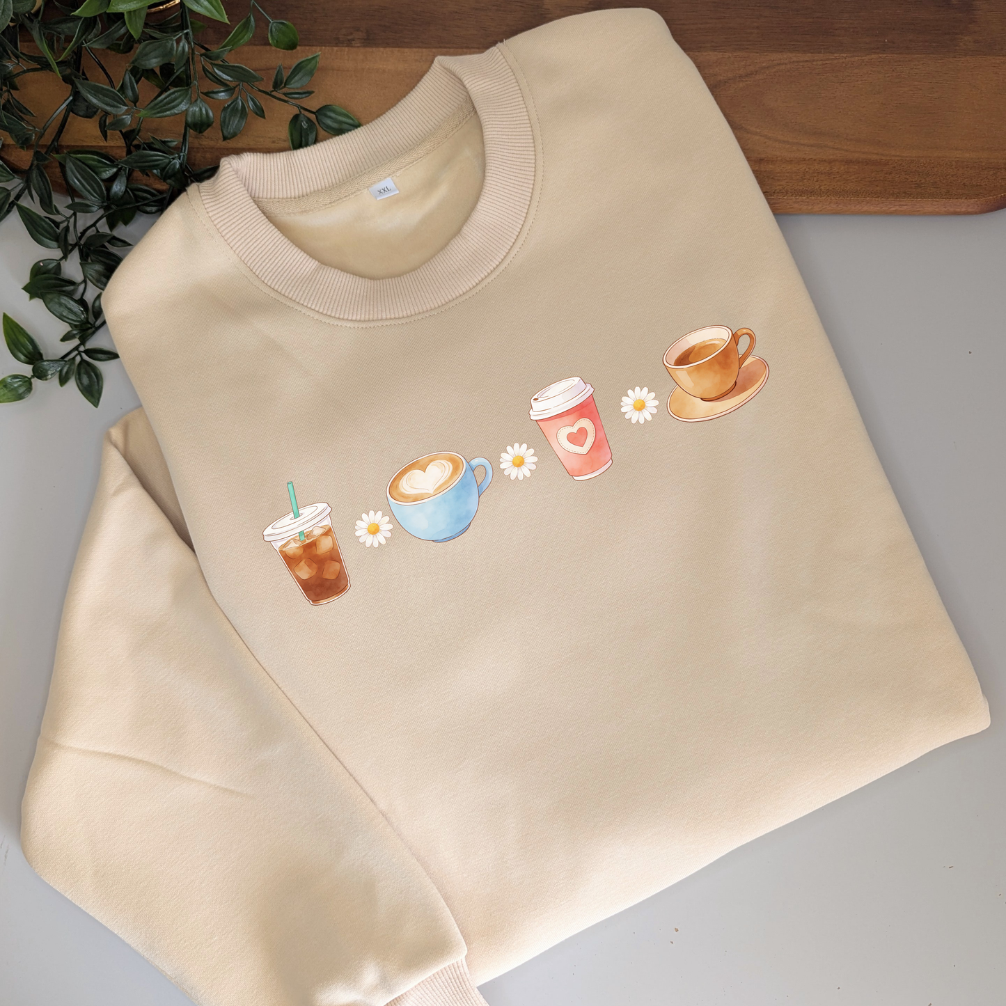 Coffee & Daisies crewneck fleece lined jumper