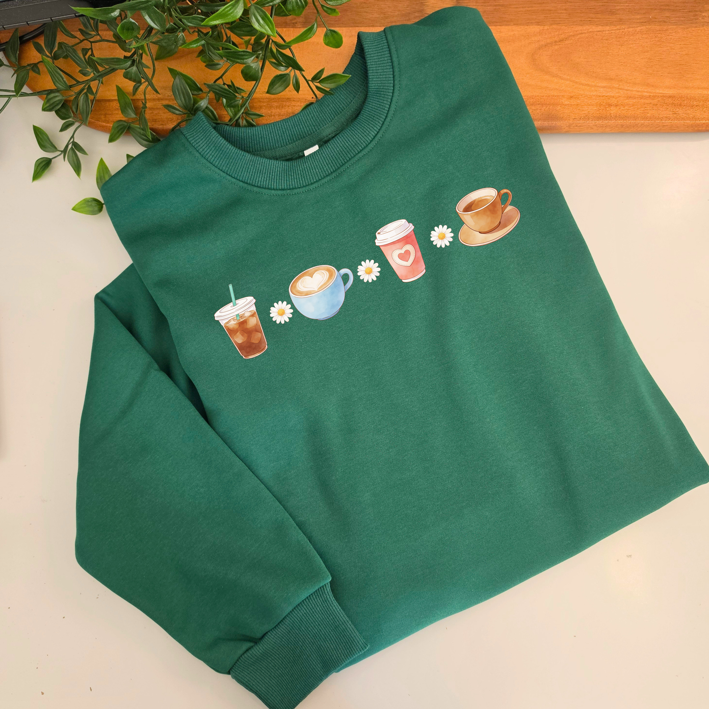 Coffee & Daisies crewneck fleece lined jumper