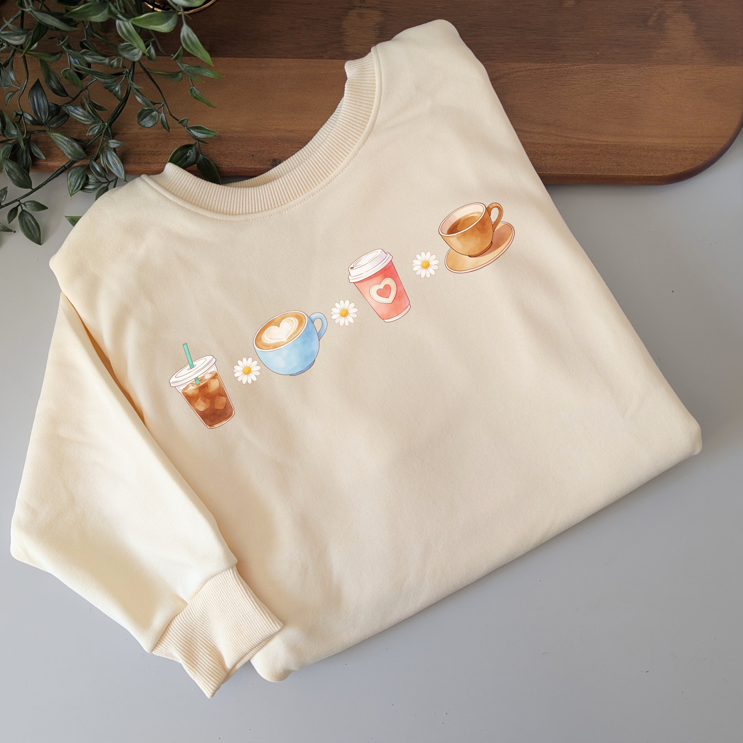 Coffee & Daisies crewneck fleece lined jumper