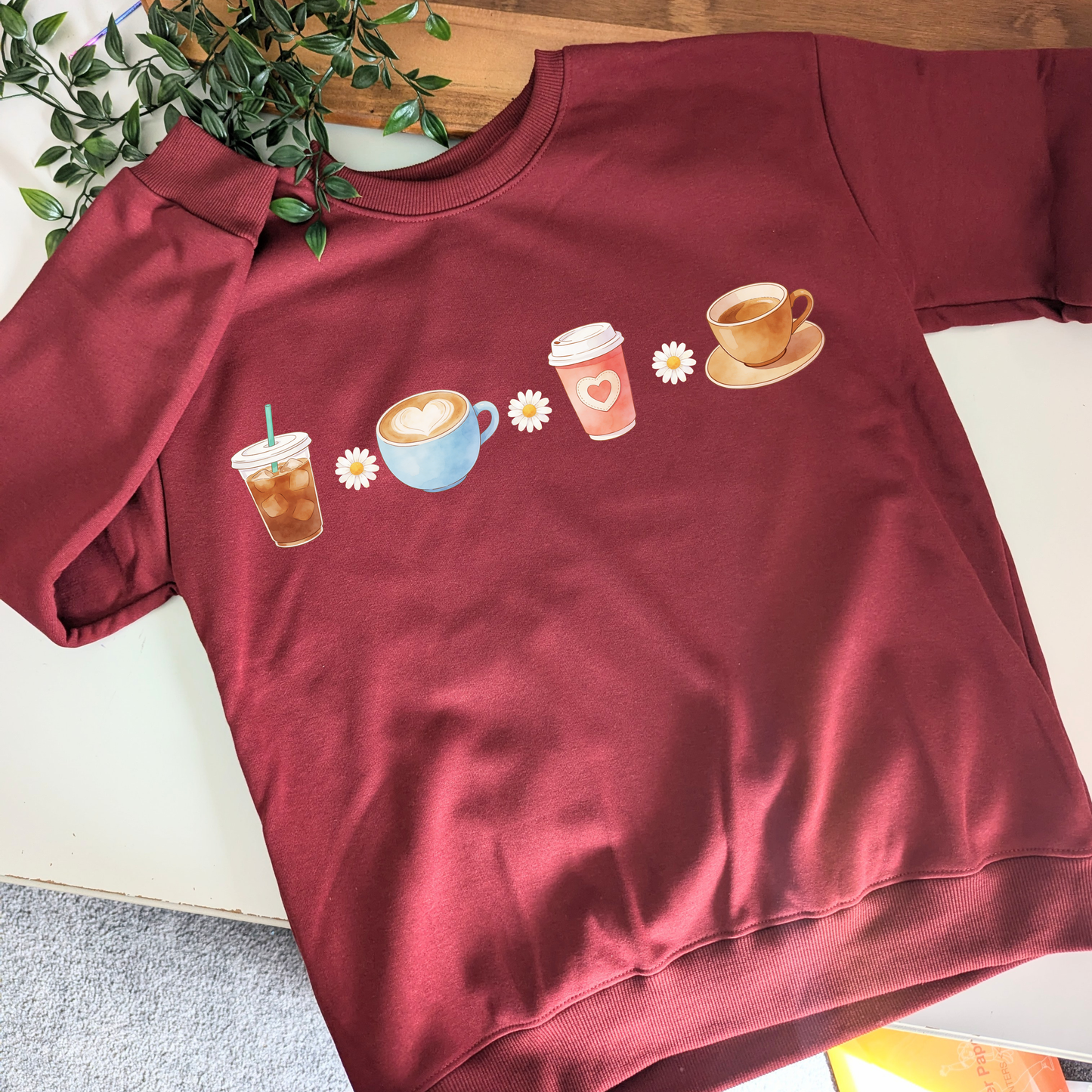 Coffee & Daisies crewneck fleece lined jumper