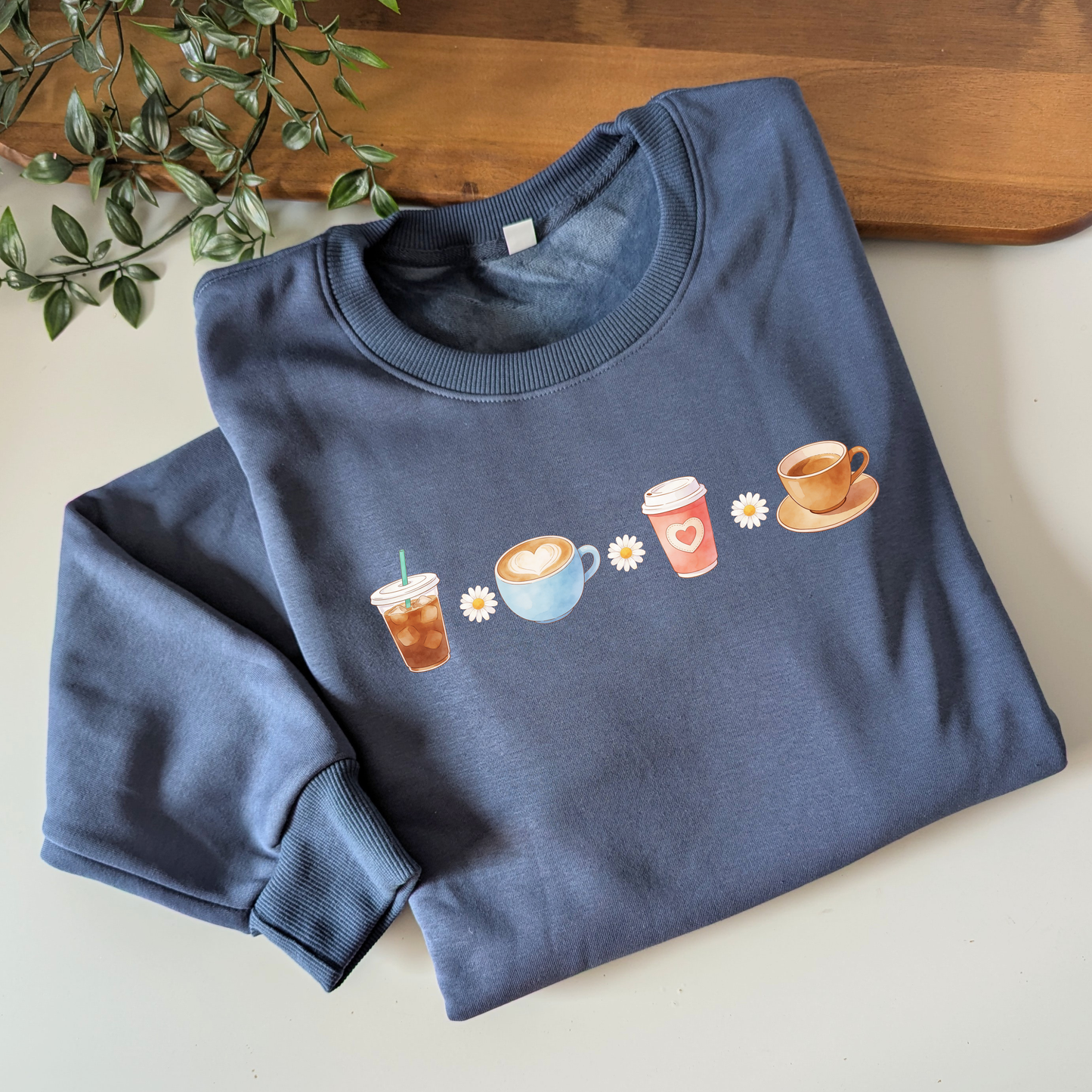 Coffee & Daisies crewneck fleece lined jumper