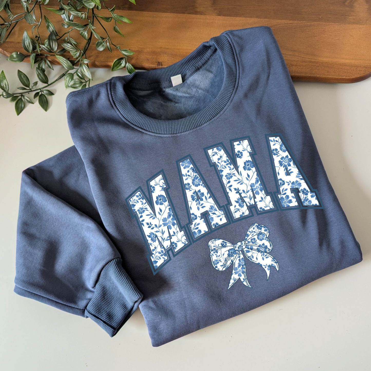 Blue Coquette Personalised Blue Floral Bows Jumper. Mama, Mum, Grandma, Nanny Jumper